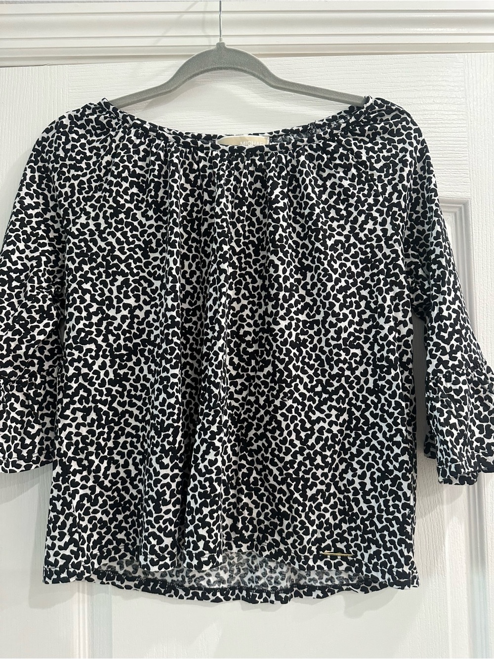 Michael Kors Black and White Printed Peasant Top